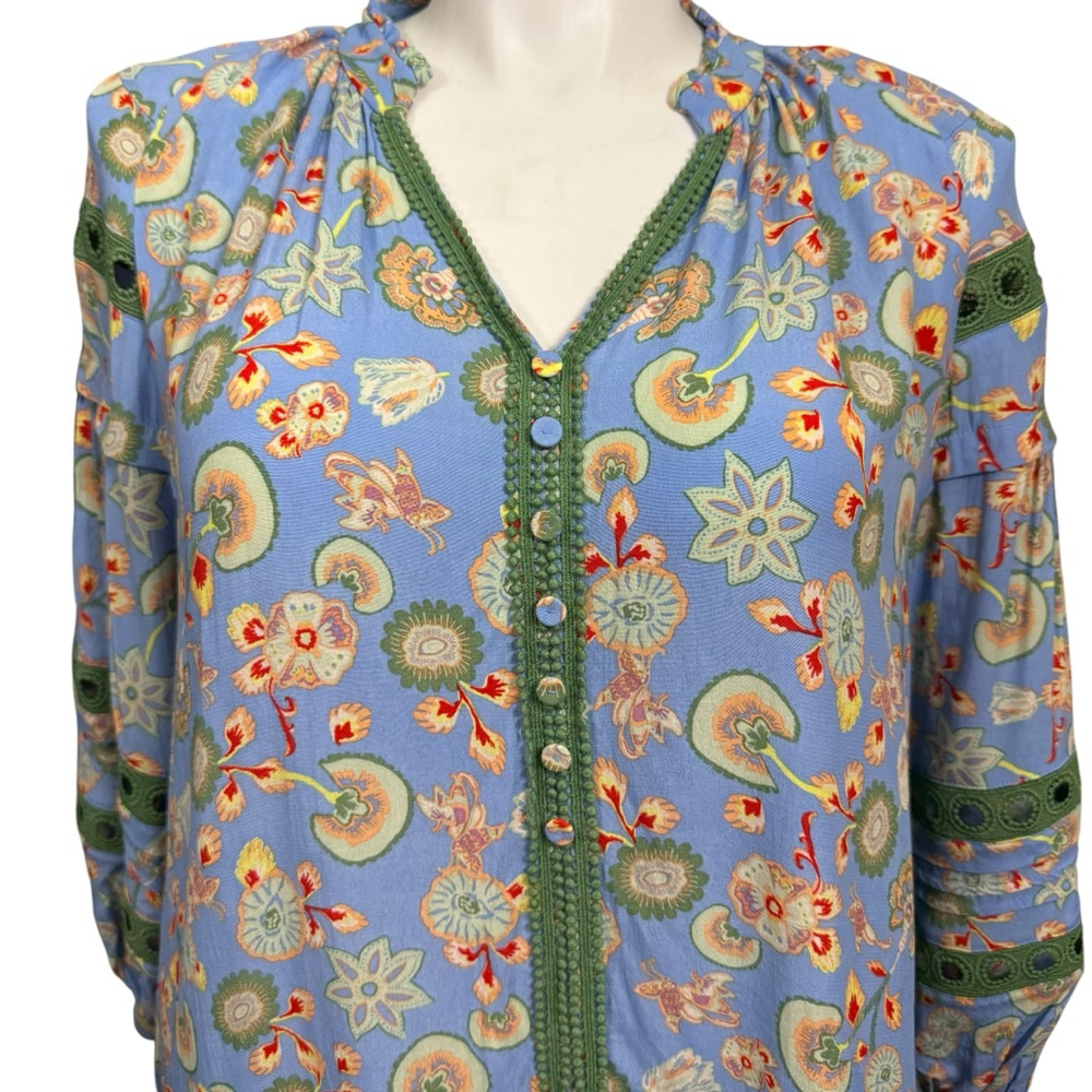 Diane Von Furstenberg Blue Floral Boho Tunic Dress XL - Picture 3 of 10